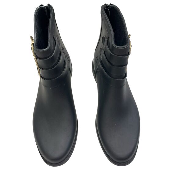 Loeffler Randall Fenton Rain Boots Women’s Size 9 Black Gold Buckle Rubber - Picture 5 of 12